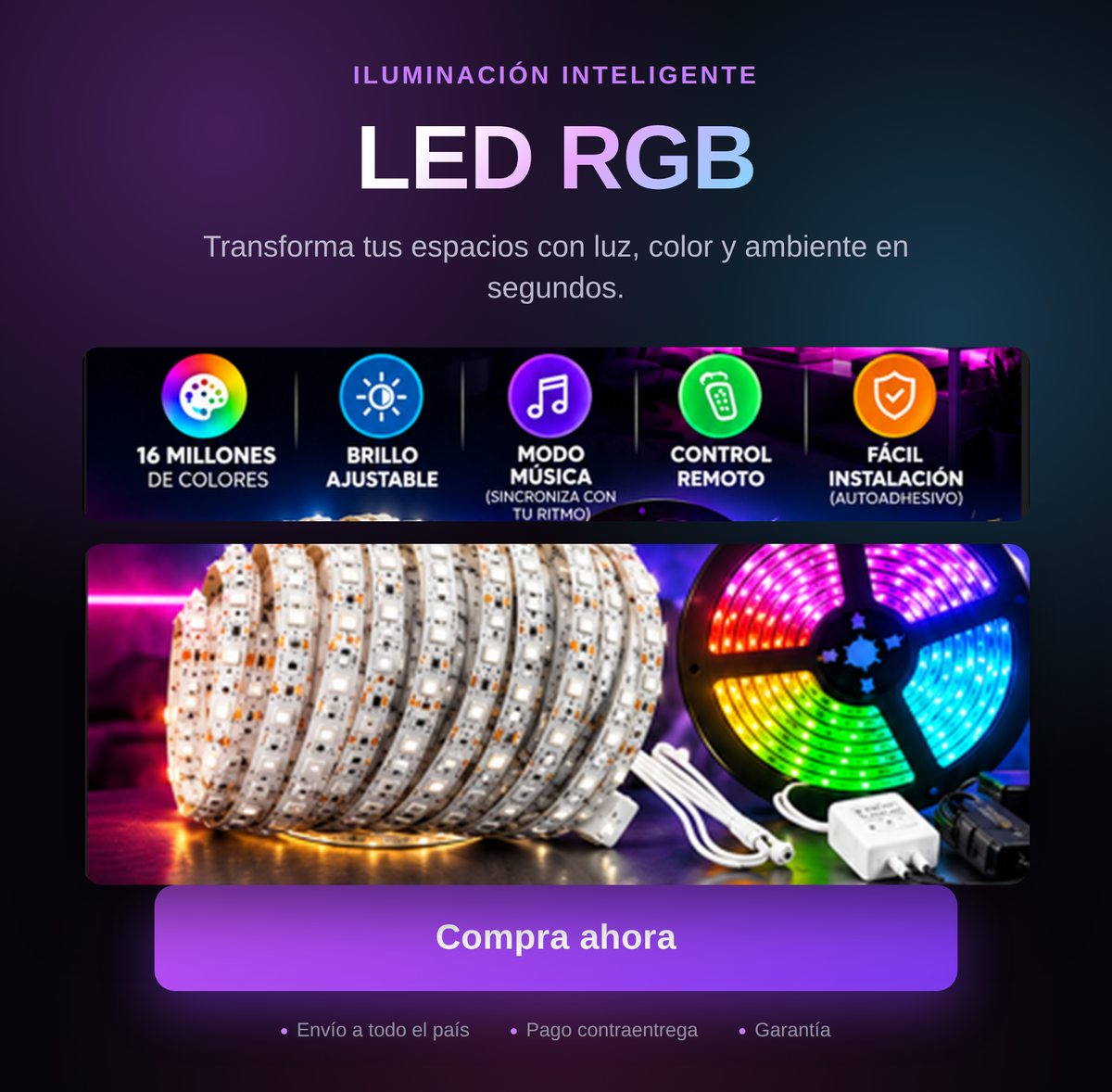 LumiGlow -Tira LED RGB Multicolor 5M