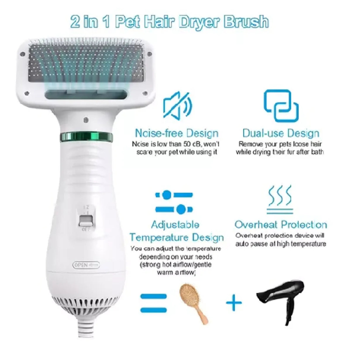 PeluFresh – Cepillo Secador 2 en 1 para Mascotas.